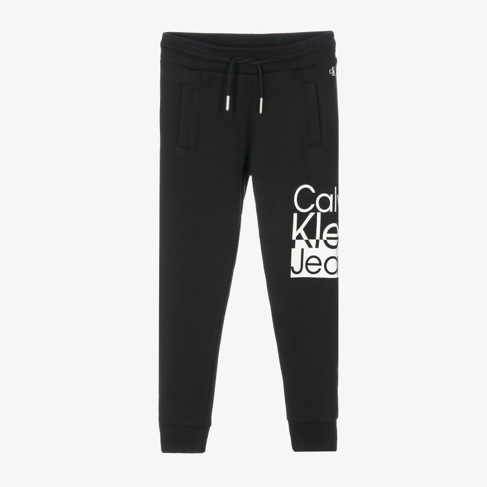 Calvin Klein Jeans - Boys Black Cotton Logo Joggers | Childrensalon