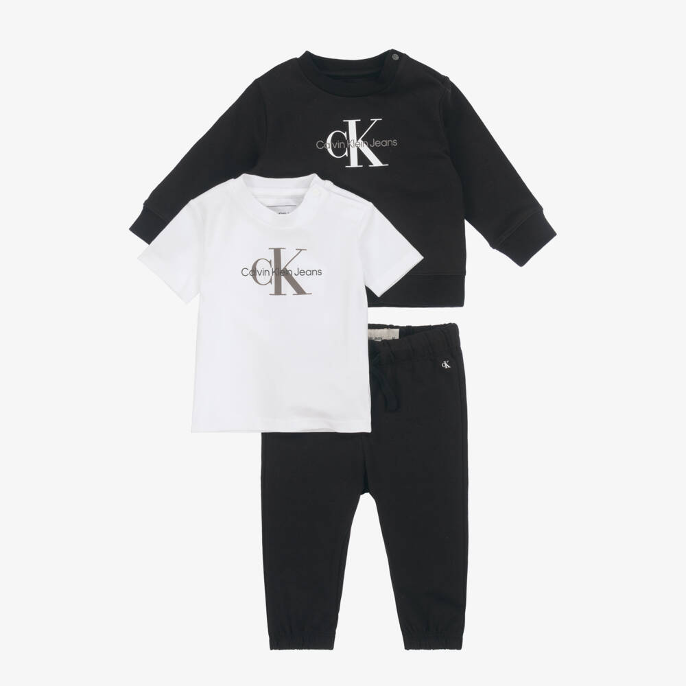 Calvin Klein-بدلة رياضية سوداء قطنية بشعار للأولاد | Childrensalon Outlet