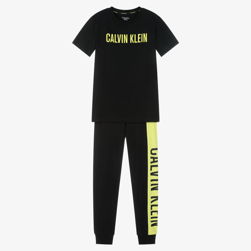 Calvin Klein - Boys Black Cotton Long Pyjamas | Childrensalon