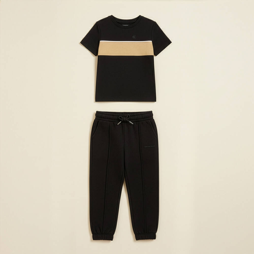 Calvin Klein-Boys Black Cotton Pintuck Joggers with White Logo | Childrensalon Outlet