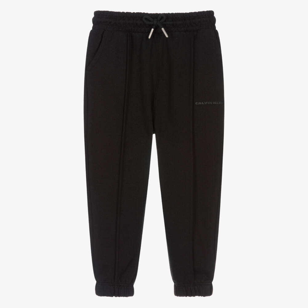 Calvin Klein-Boys Black Cotton Pintuck Joggers with White Logo | Childrensalon Outlet