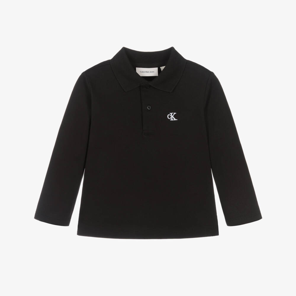 Calvin Klein-Рубашка поло с длинным рукавом из черного хлопка для мальчиков | Childrensalon Outlet