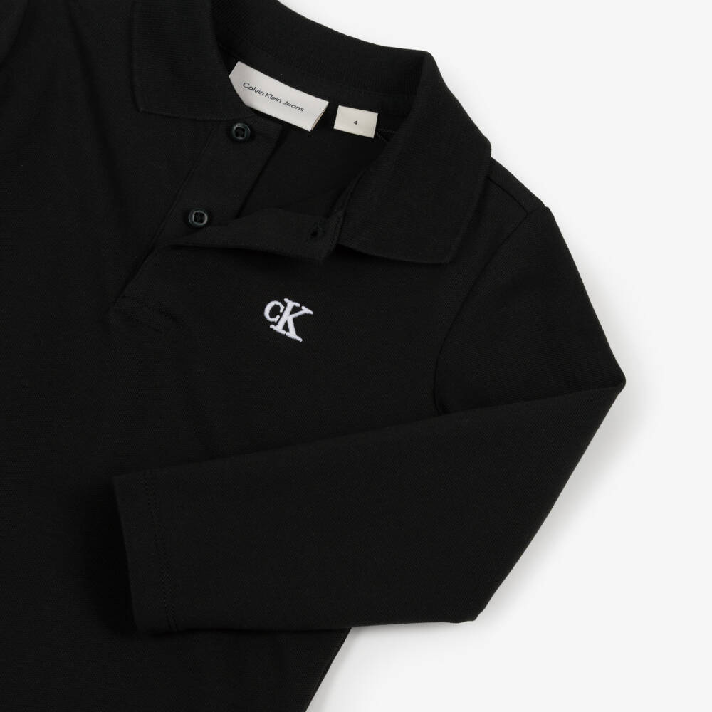 Calvin Klein-Рубашка поло с длинным рукавом из черного хлопка для мальчиков | Childrensalon Outlet