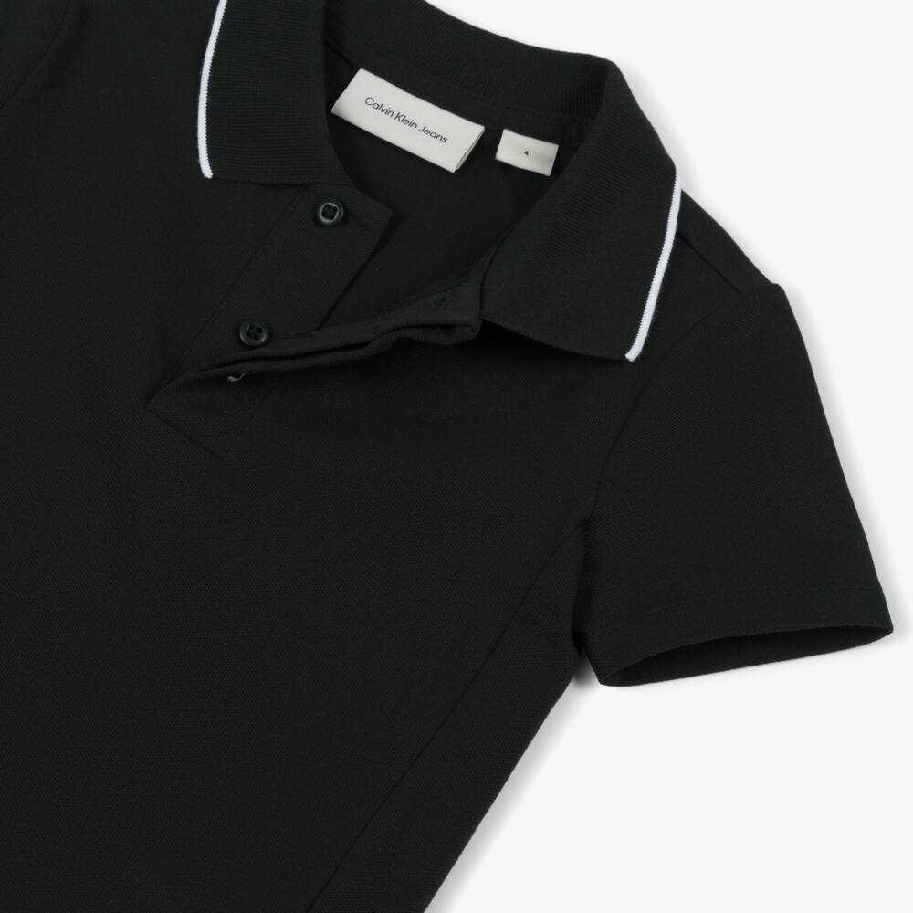 Calvin Klein-Boys Black Cotton Polo Shirt with Embroidered Logo | Childrensalon Outlet