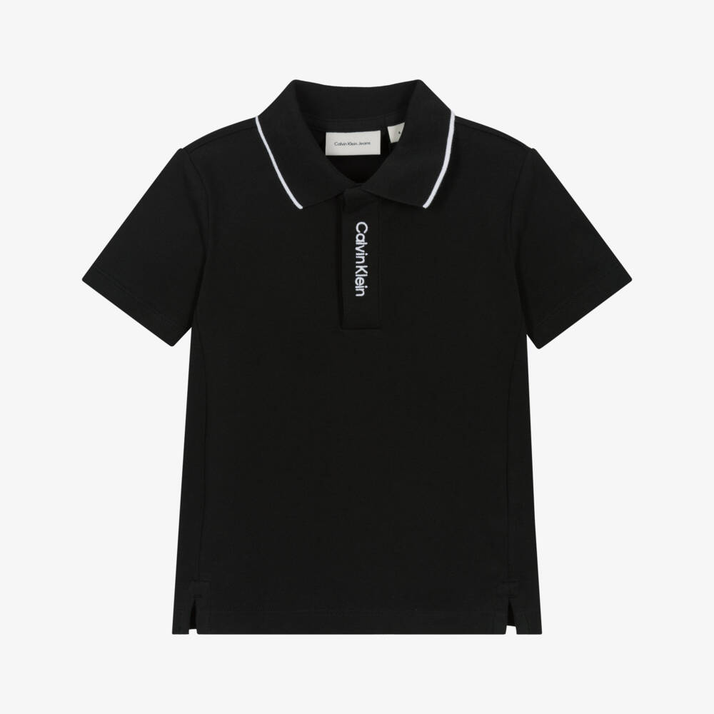 Calvin Klein-Boys Black Cotton Polo Shirt with Embroidered Logo | Childrensalon Outlet