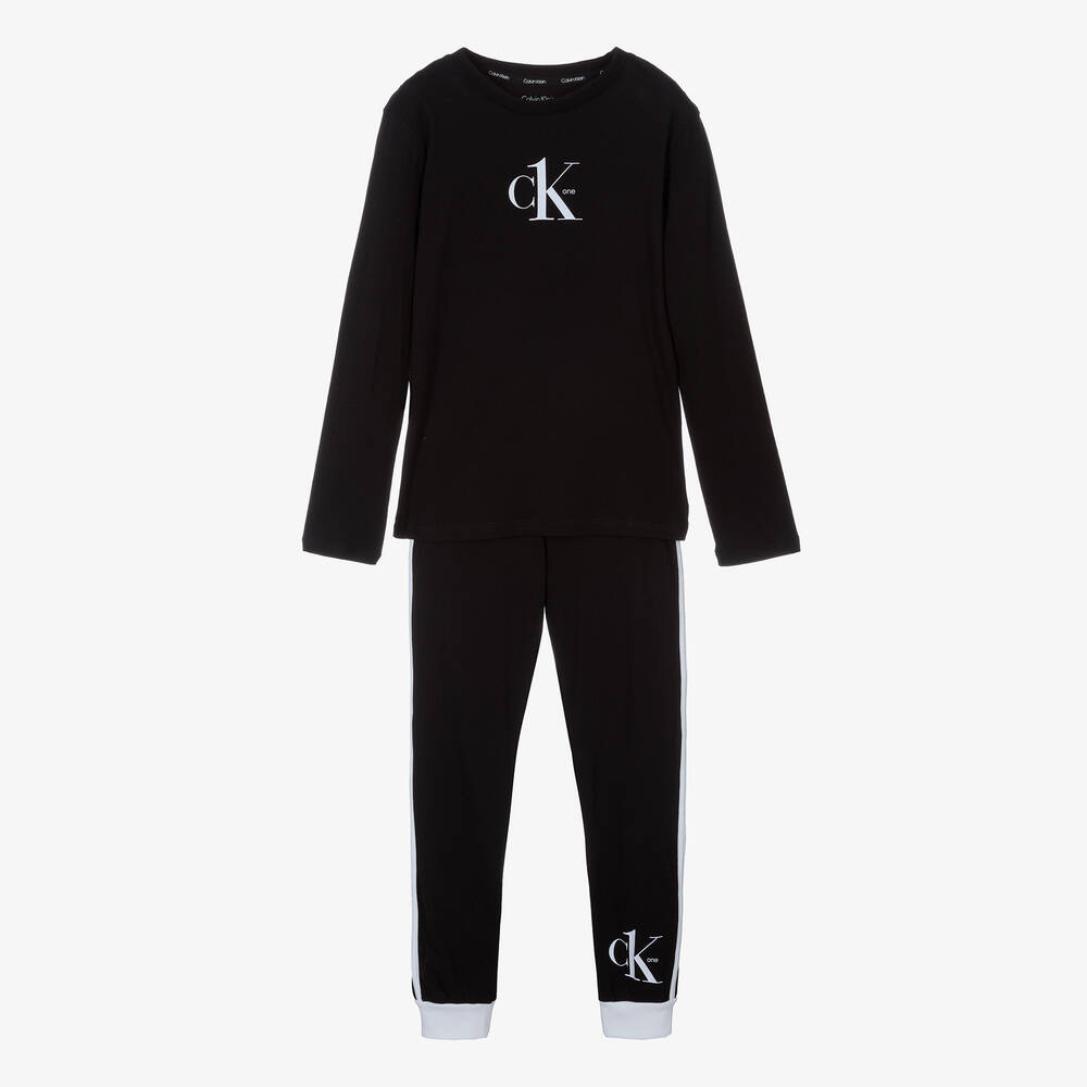 Calvin Klein - بيجاما قطن لون أسود للأولاد | Childrensalon