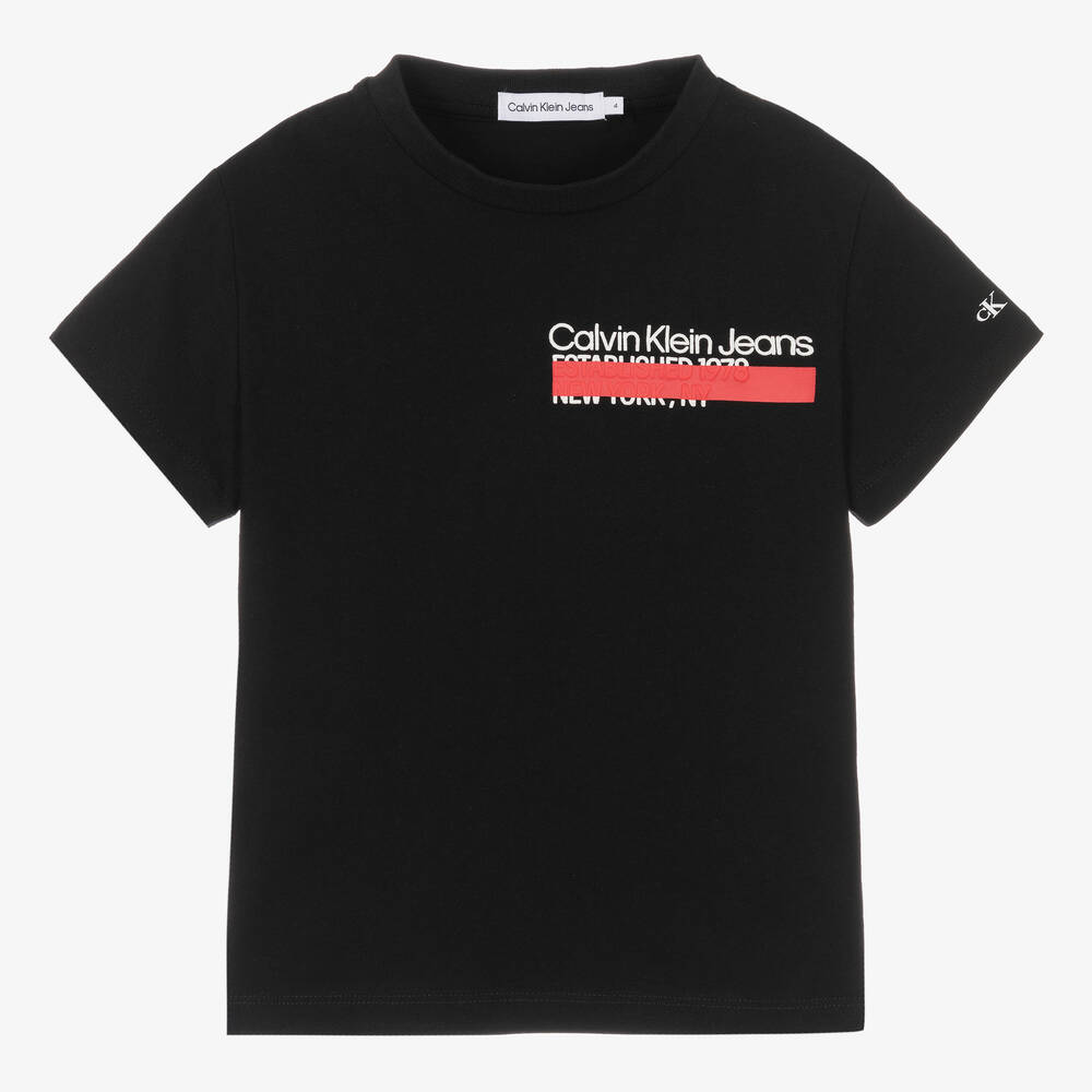 Calvin Klein - Boys Black Cotton T-Shirt | Childrensalon