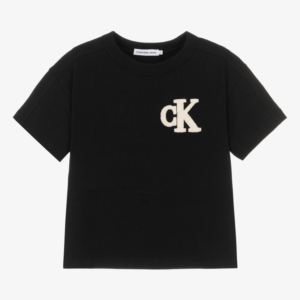 Calvin Klein - تيشيرت قطن لون أسود للأولاد | Childrensalon