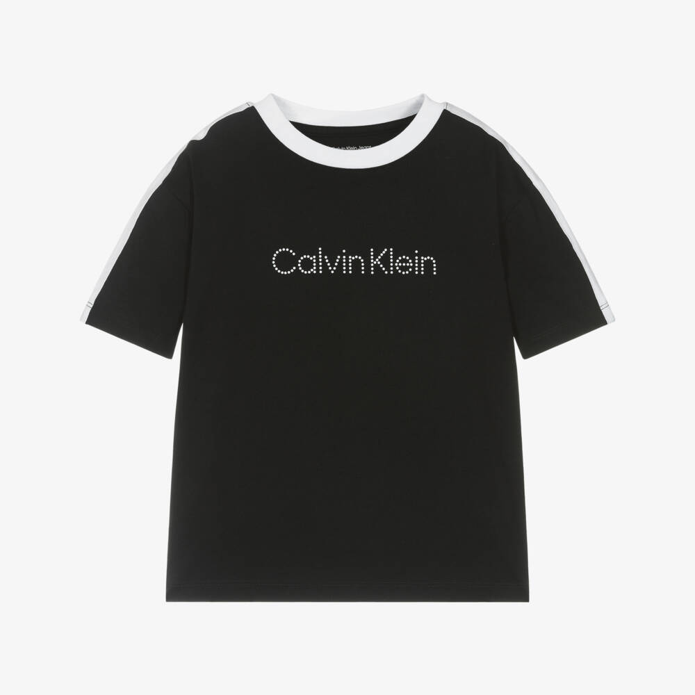 Calvin Klein-Boys Black Cotton T-Shirt with Dotted Logo | Childrensalon Outlet