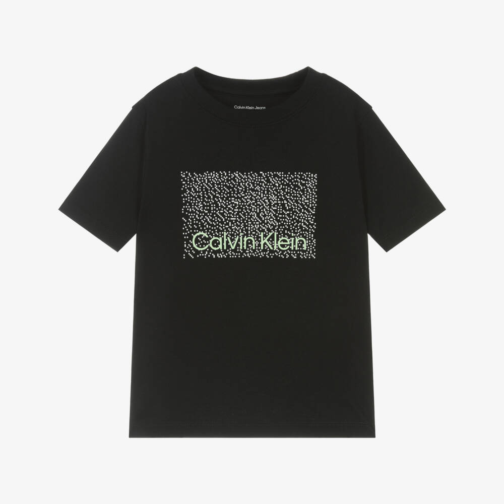 Calvin Klein-Boys Black Cotton T-Shirt with Pixelated Logo | Childrensalon Outlet