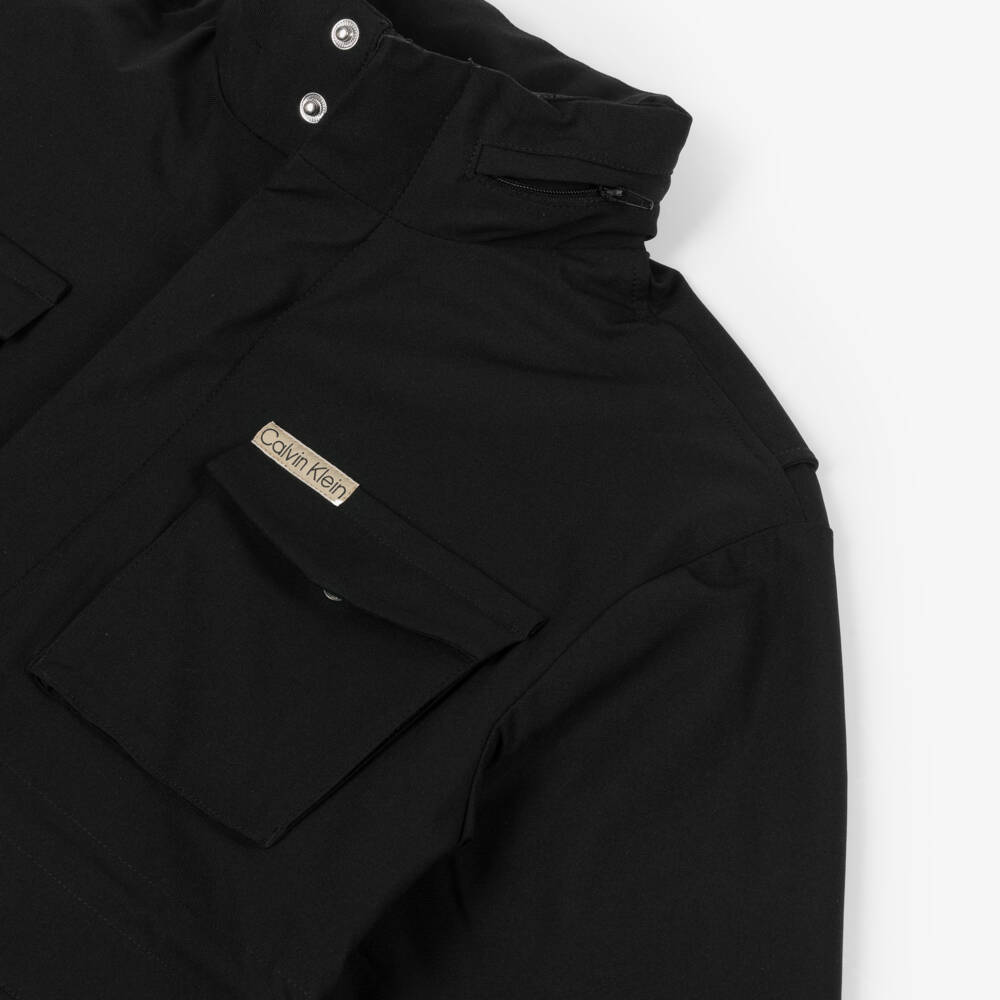 Calvin Klein-Boys Black Field Jacket with Foldable Hood | Childrensalon Outlet