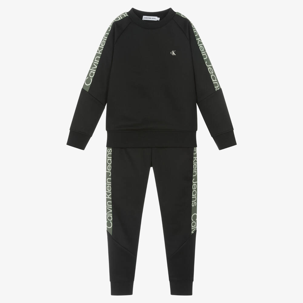 Calvin Klein - Boys Black & Green Tracksuit | Childrensalon