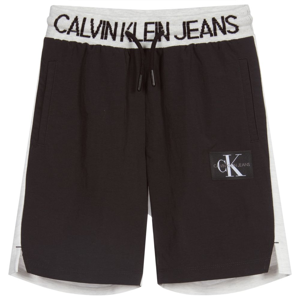 Calvin Klein Jeans - Boys Black & Grey Logo Shorts | Childrensalon