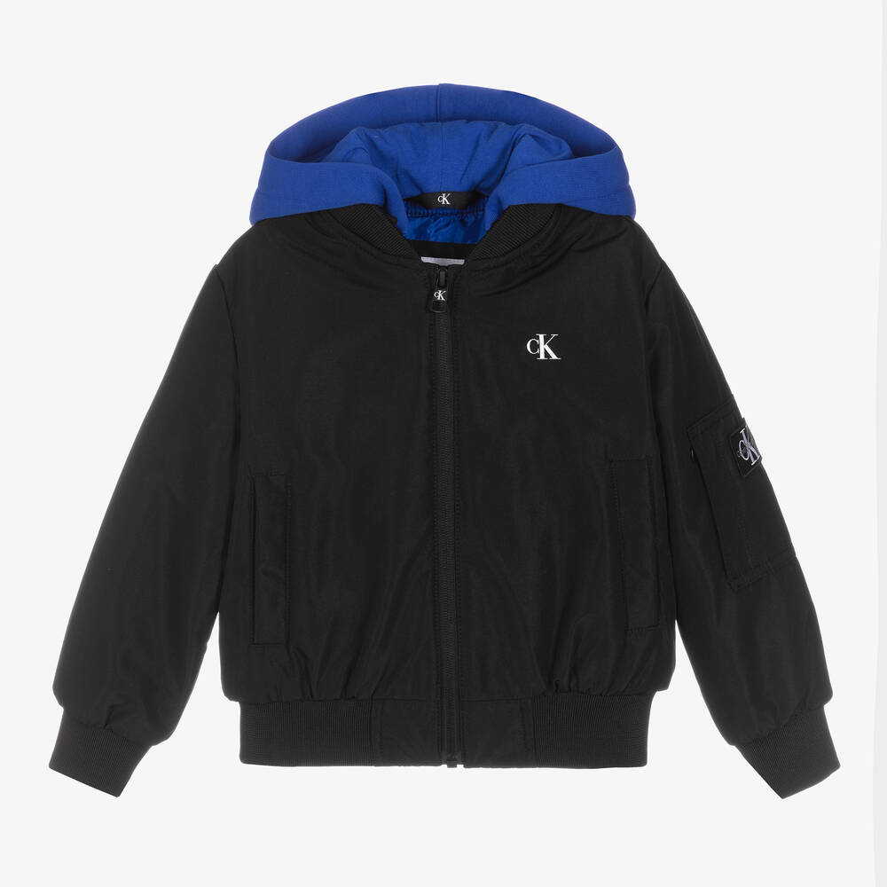 Calvin Klein Jeans - Boys Black Hooded Bomber Jacket | Childrensalon