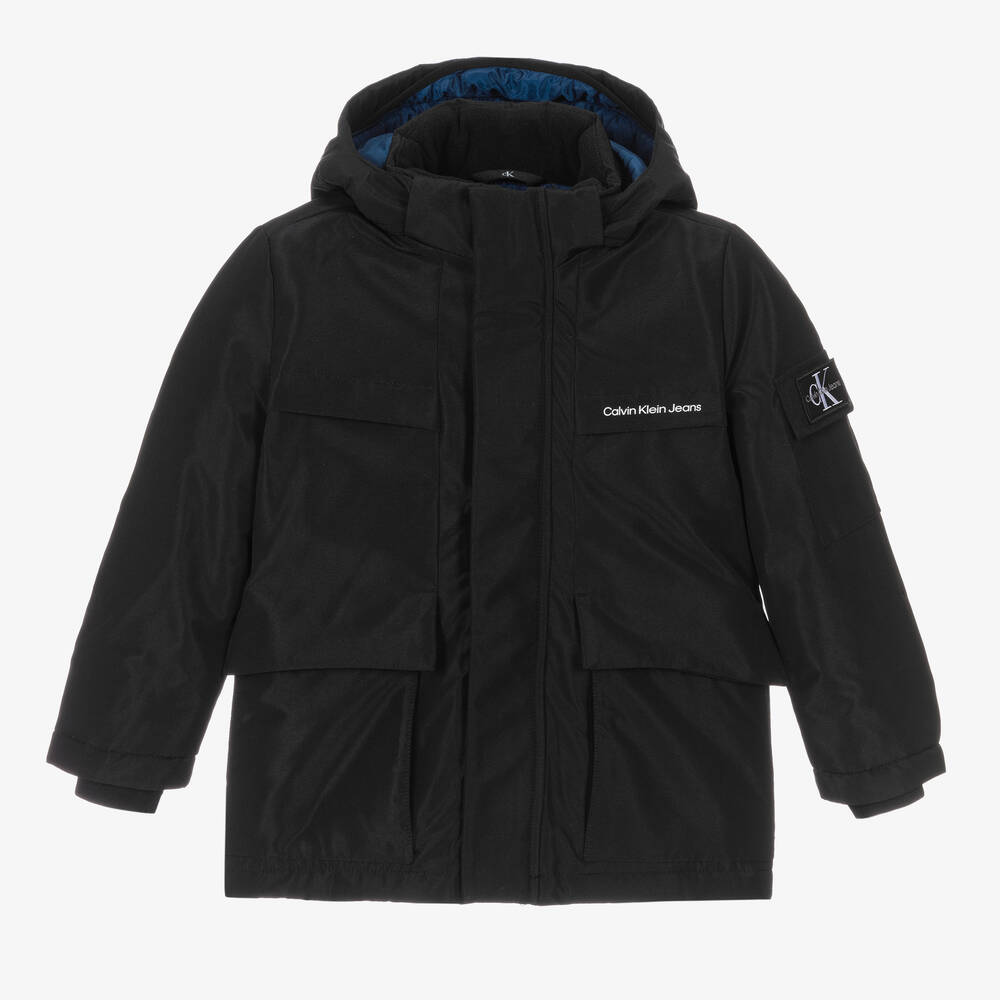 Calvin Klein - Boys Black Hooded Padded Coat | Childrensalon