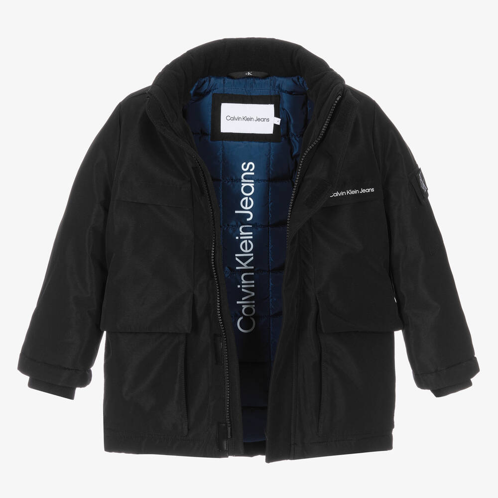 Calvin Klein-Boys Black Hooded Padded Coat | Childrensalon Outlet