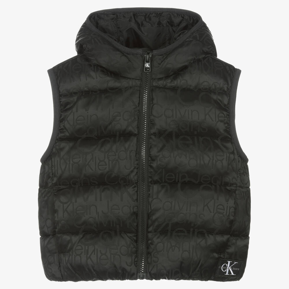 Calvin Klein - Boys Black Hooded Puffer Gilet | Childrensalon