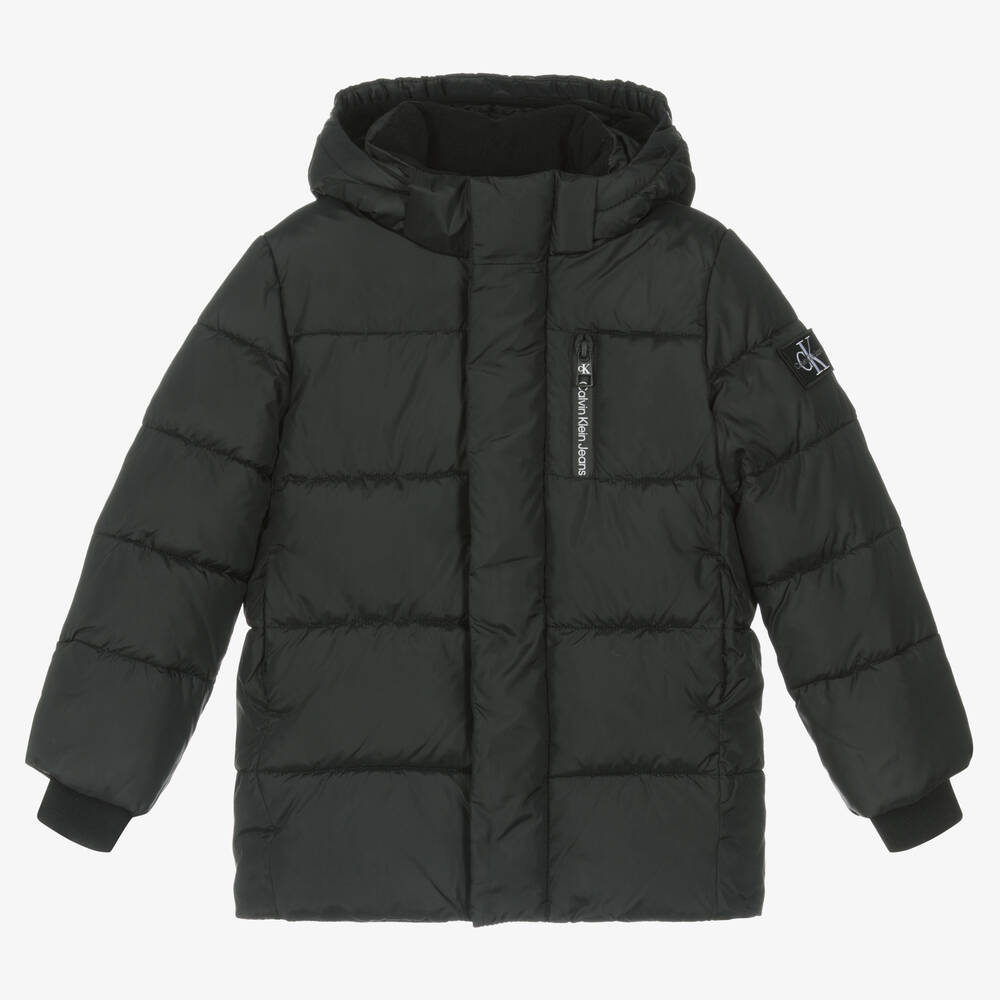Calvin Klein - Boys Black Hooded Puffer Jacket | Childrensalon