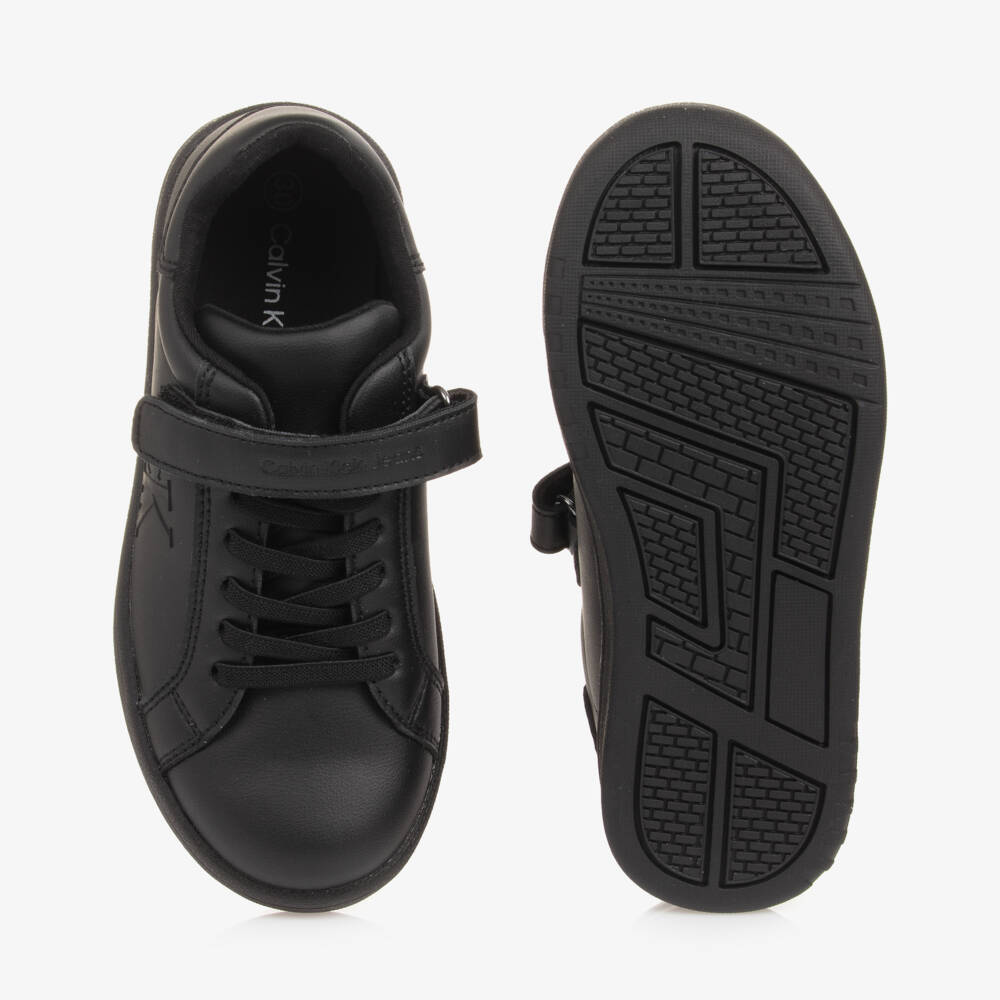 Calvin Klein-Boys Black Leather Look Trainers | Childrensalon Outlet