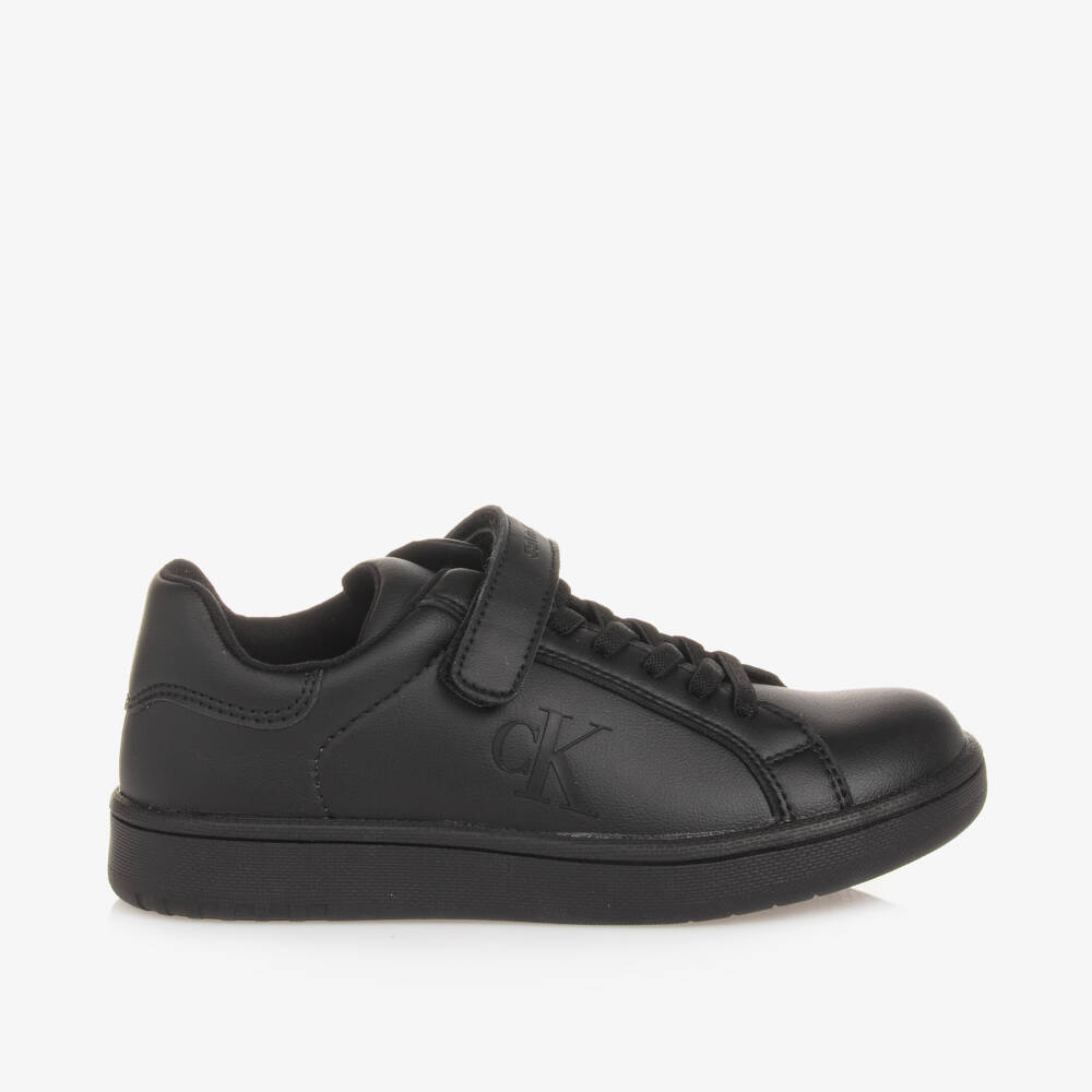 Calvin Klein-Boys Black Leather Look Trainers | Childrensalon Outlet