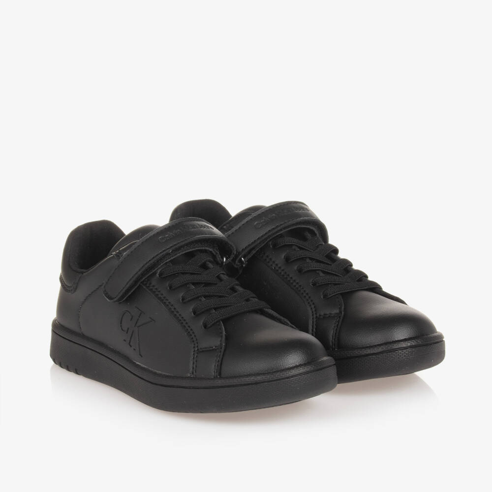 Calvin Klein-Boys Black Leather Look Trainers | Childrensalon Outlet