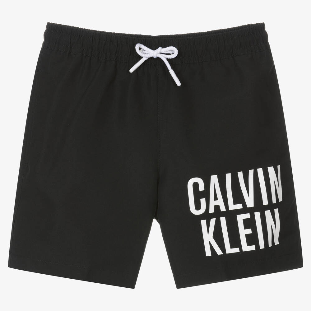 Calvin Klein - Boys Black Logo Swim Shorts | Childrensalon