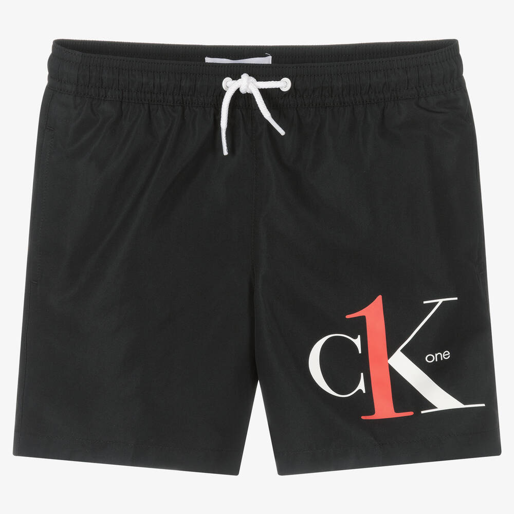 Calvin Klein - Boys Black Logo Swim Shorts | Childrensalon