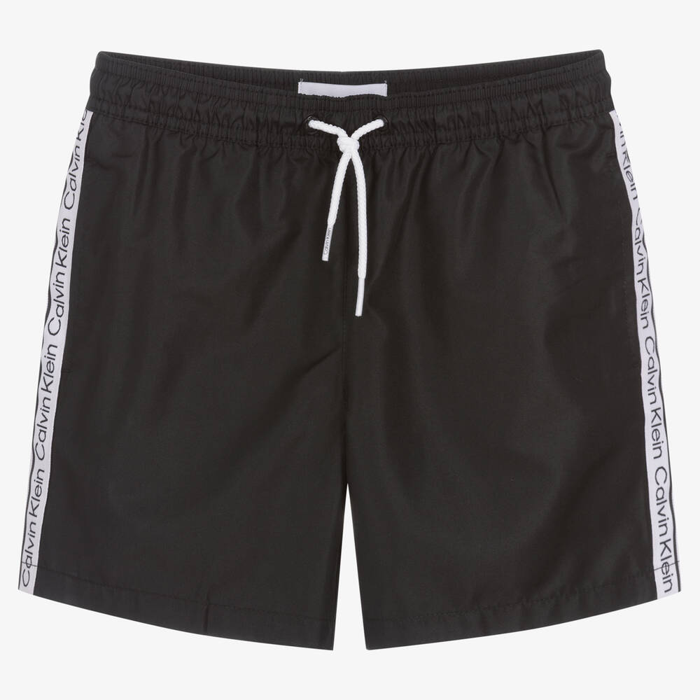 Calvin Klein - Boys Black Logo Tape Swim Shorts | Childrensalon