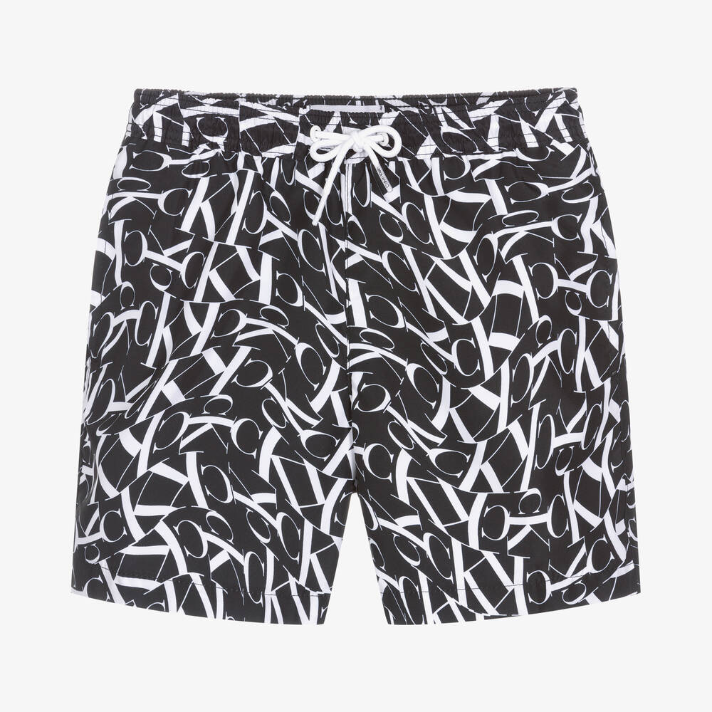 Calvin Klein - Boys Black Monogram Logo Swim Shorts | Childrensalon