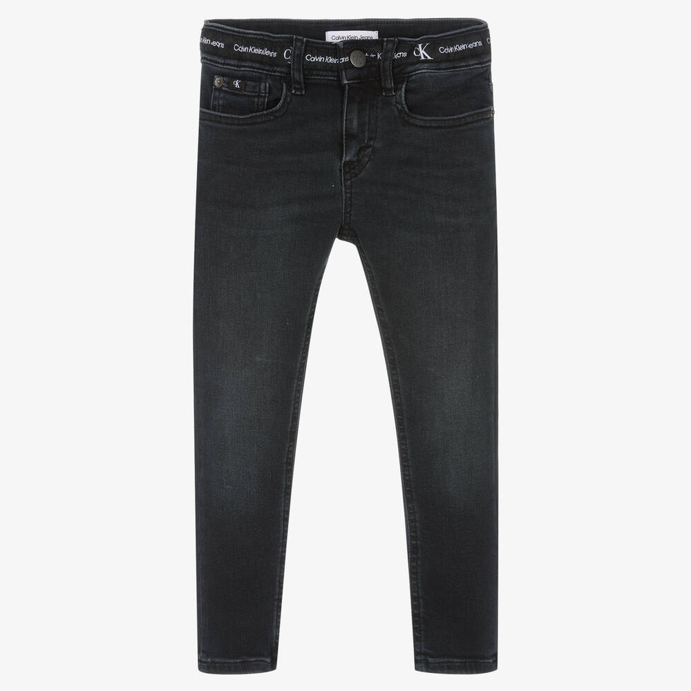 Calvin Klein Jeans - Boys Black Skinny Fit Logo Tape Jeans | Childrensalon