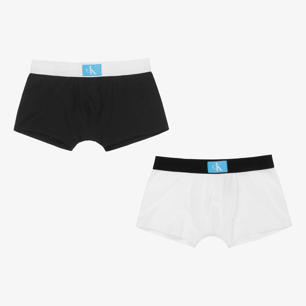 Calvin Klein - Boys Black & White Cotton Boxers (2 Pack) | Childrensalon