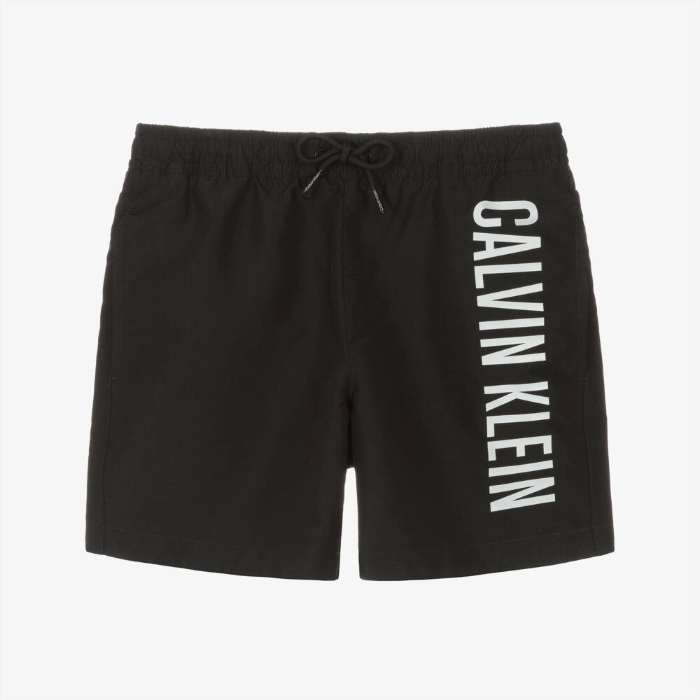 Calvin Klein-Boys Black & White Logo Swim Shorts | Childrensalon Outlet