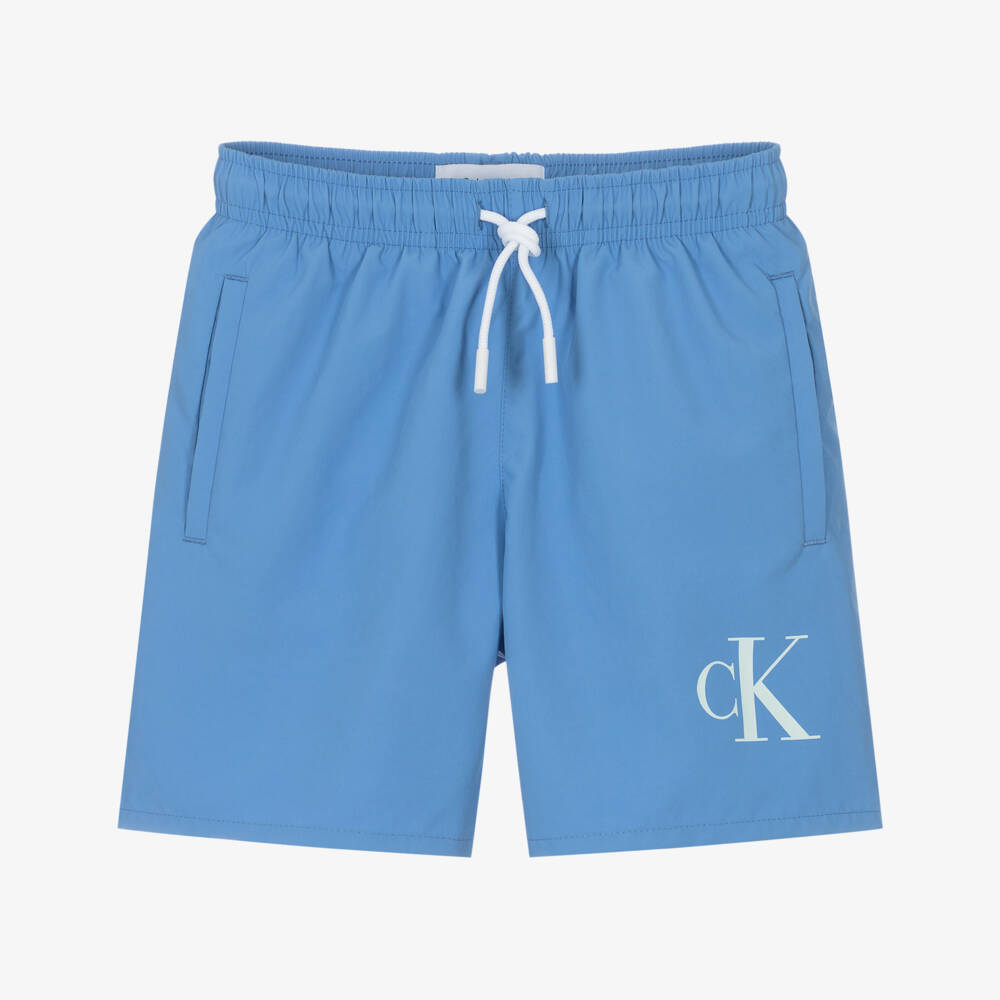 Calvin Klein-Boys Blue CK Monogram Swim Shorts | Childrensalon Outlet
