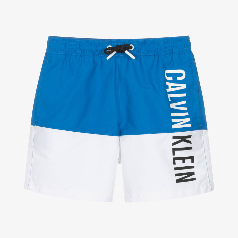 Calvin Klein - Boys Blue Colourblock Logo Swim Shorts | Childrensalon