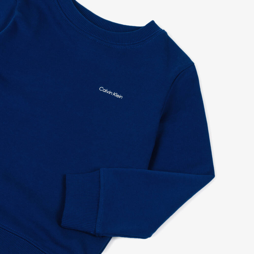 Calvin Klein-Boys Blue Cotton Crew Neck Sweatshirt | Childrensalon Outlet
