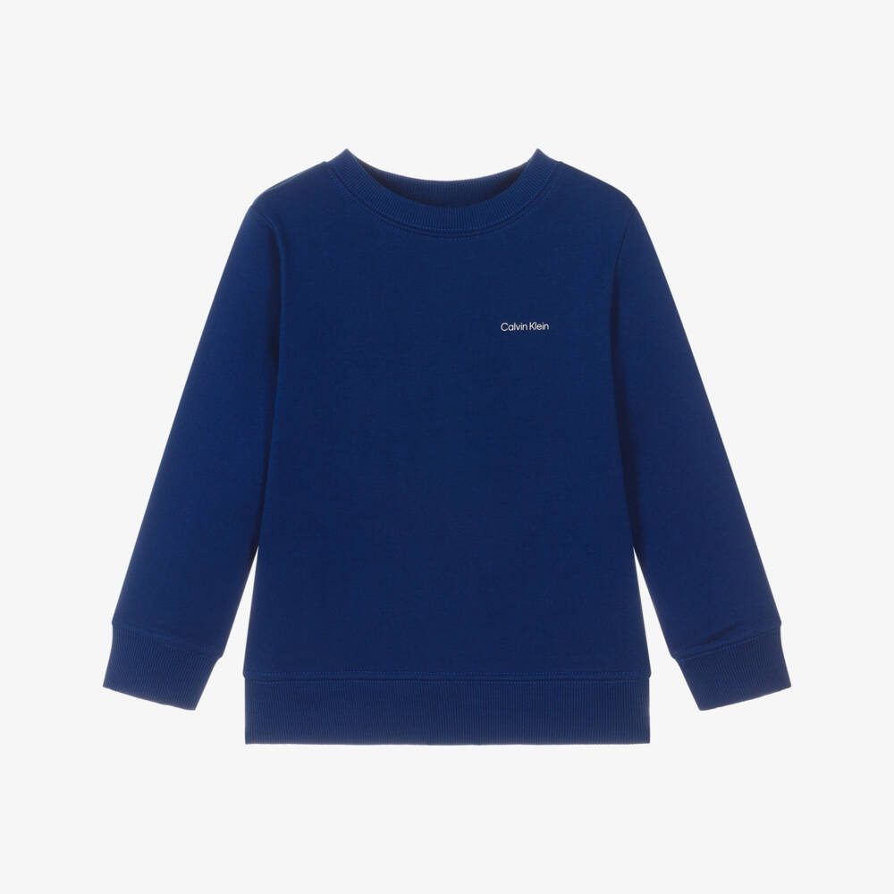 Calvin Klein-Boys Blue Cotton Crew Neck Sweatshirt | Childrensalon Outlet