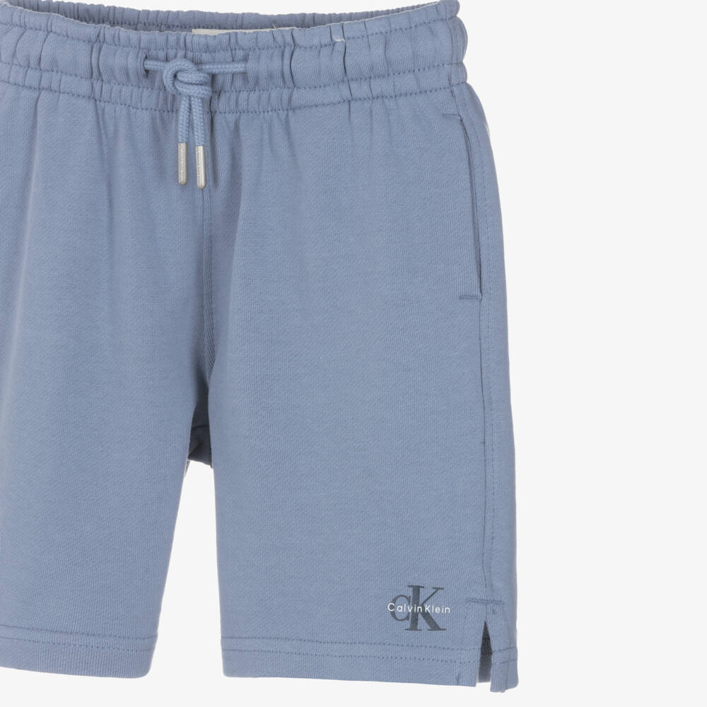 Calvin Klein-Boys Blue Cotton Jersey Shorts Set with Monogram Logos | Childrensalon Outlet