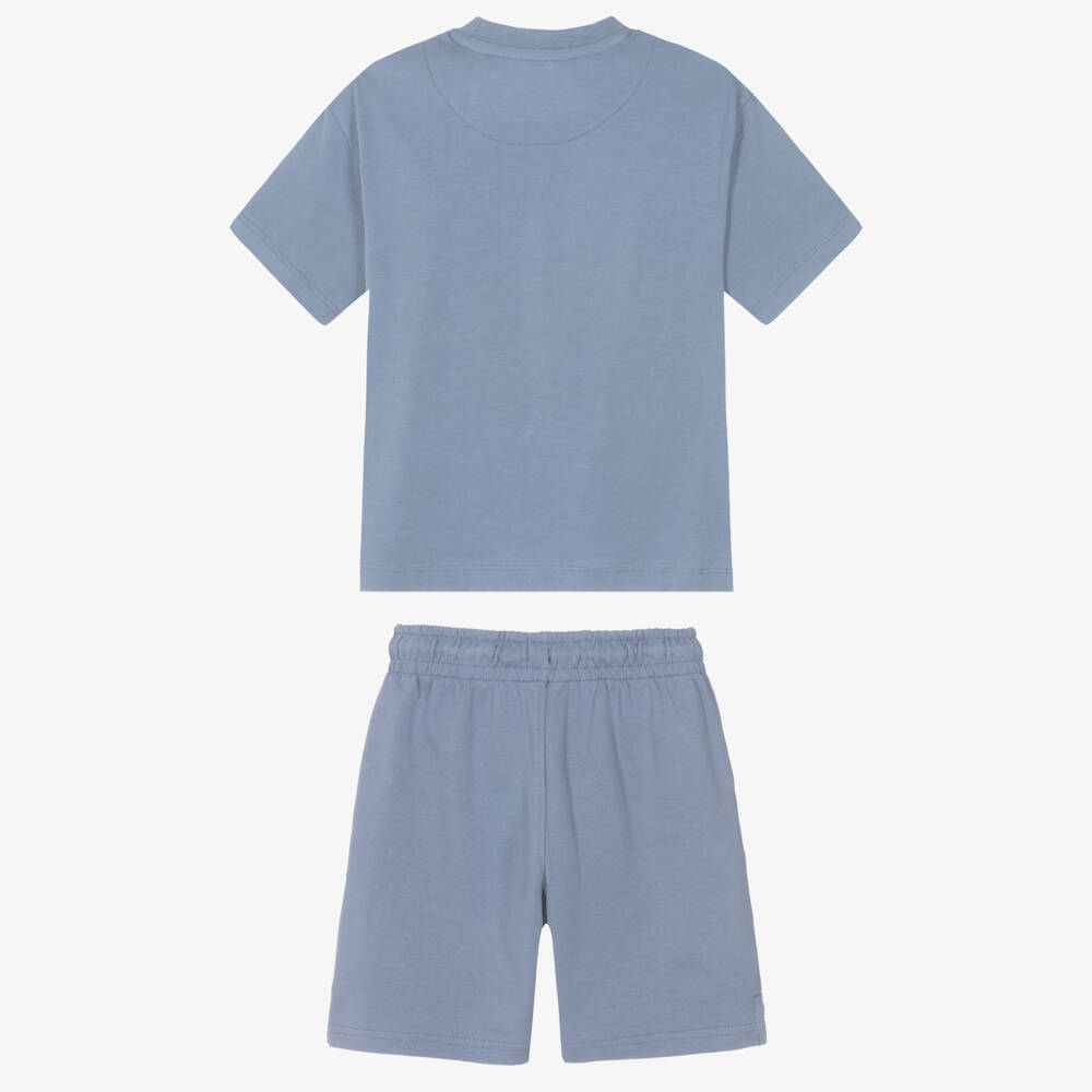 Calvin Klein-Boys Blue Cotton Jersey Shorts Set with Monogram Logos | Childrensalon Outlet