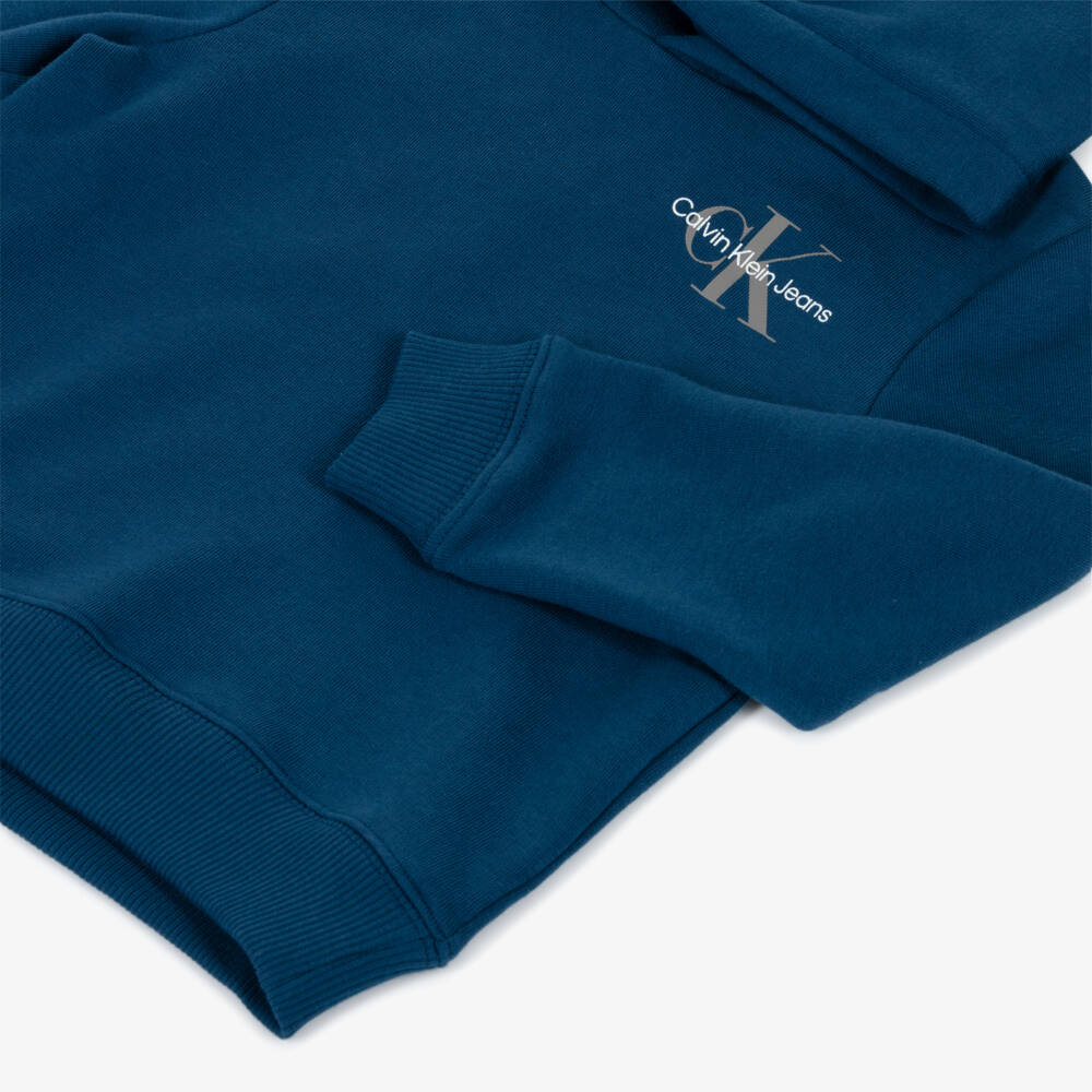 Calvin Klein-Boys Blue Cotton Monogram Logo Hoodie | Childrensalon Outlet