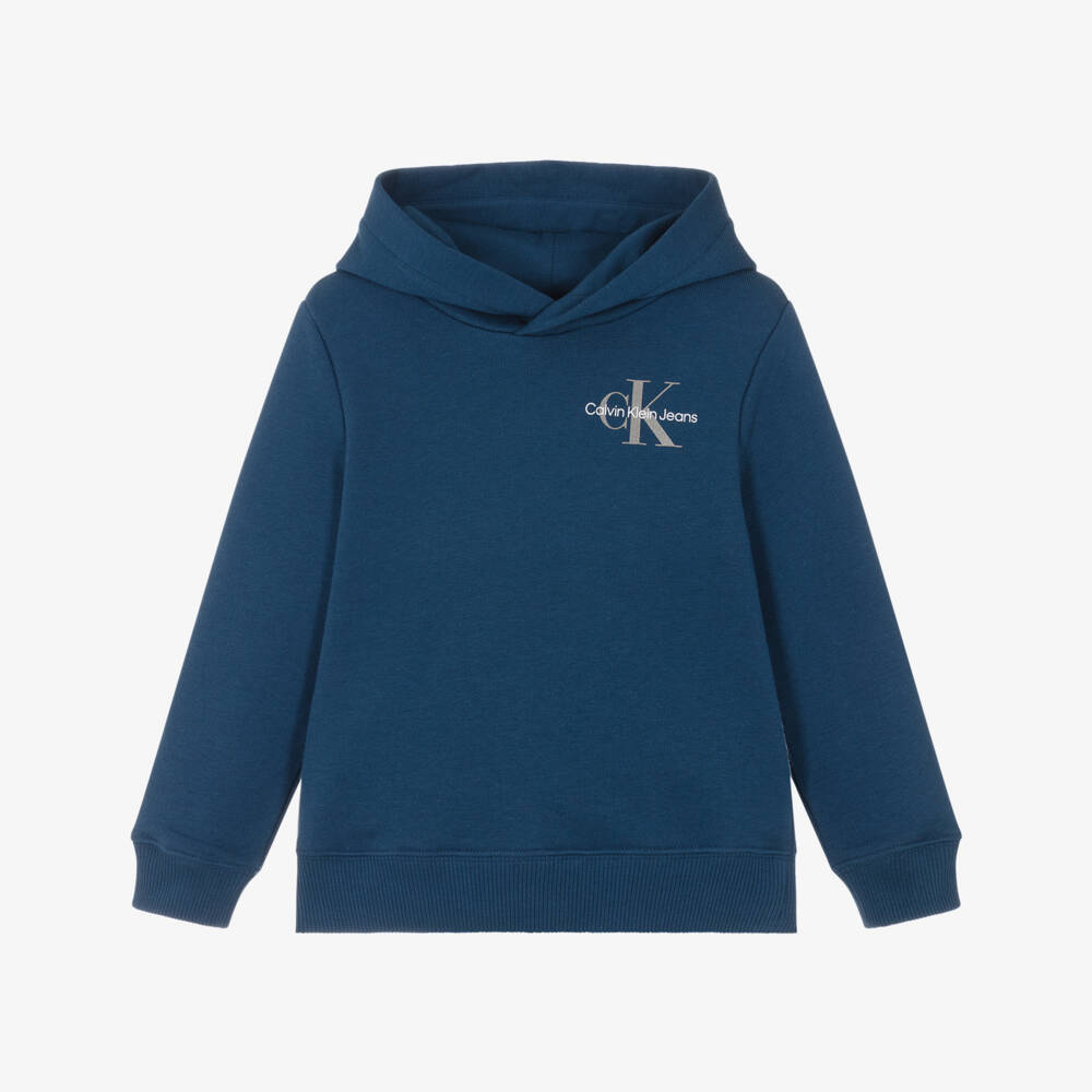 Calvin Klein-Boys Blue Cotton Monogram Logo Hoodie | Childrensalon Outlet