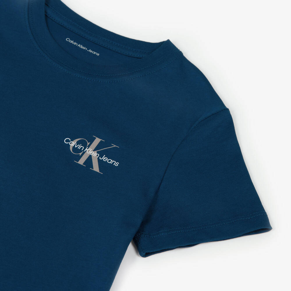 Calvin Klein-Boys Blue Cotton Monogram Logo T-Shirt | Childrensalon Outlet