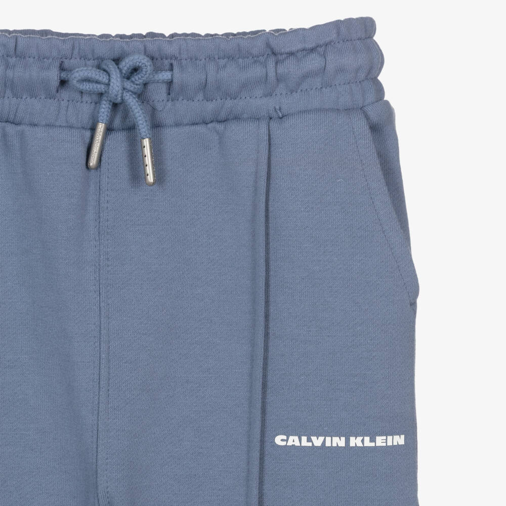 Calvin Klein-Boys Blue Cotton Pintuck Joggers with White Logo | Childrensalon Outlet