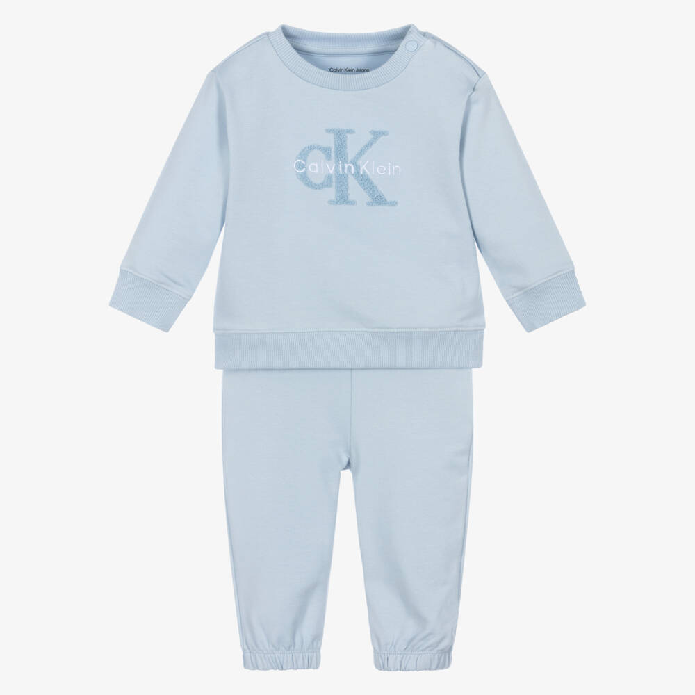 Calvin Klein-Boys Blue Cotton Tracksuit with Bouclé Logo | Childrensalon Outlet