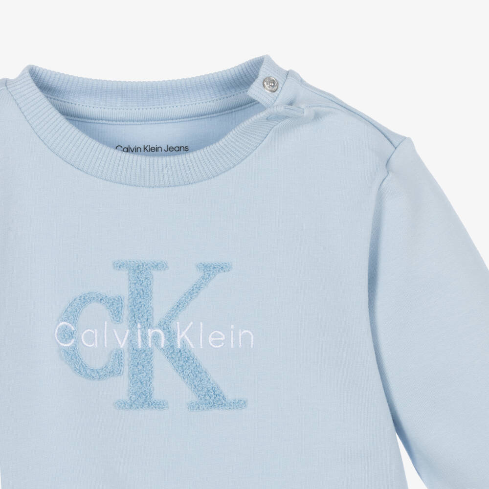 Calvin Klein-Boys Blue Cotton Tracksuit with Bouclé Logo | Childrensalon Outlet