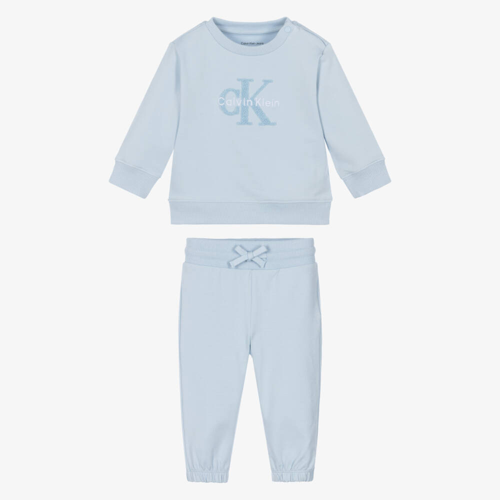 Calvin Klein-Boys Blue Cotton Tracksuit with Bouclé Logo | Childrensalon Outlet