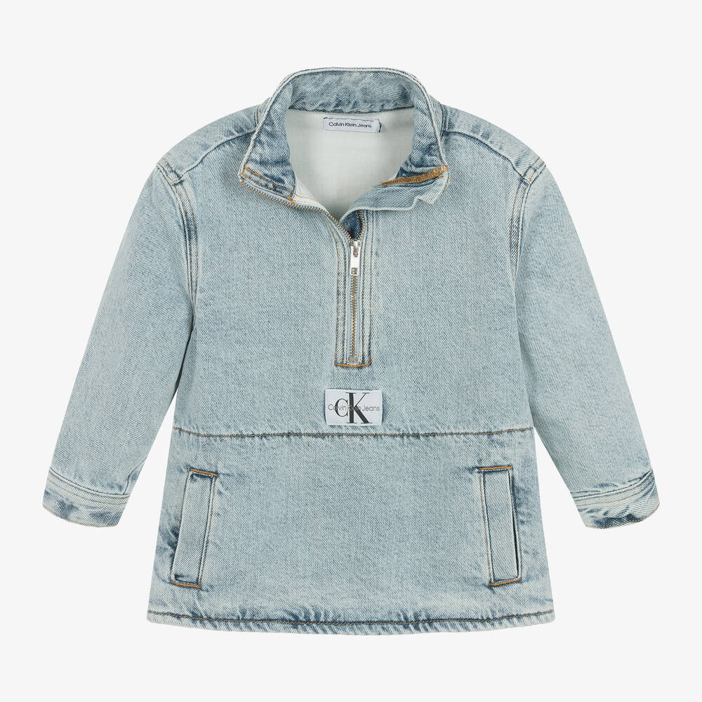 Calvin Klein Boys Blue Denim Half Zip Jacket Childrensalon Outlet