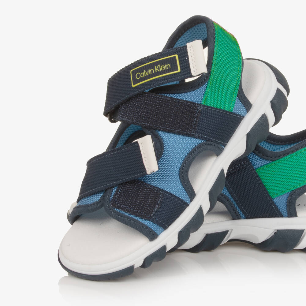 Calvin Klein-Boys Blue & Green Canvas Velcro-Fastening Sandals | Childrensalon Outlet