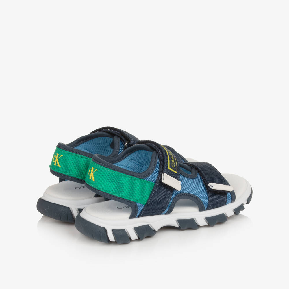 Calvin Klein-Boys Blue & Green Canvas Velcro-Fastening Sandals | Childrensalon Outlet