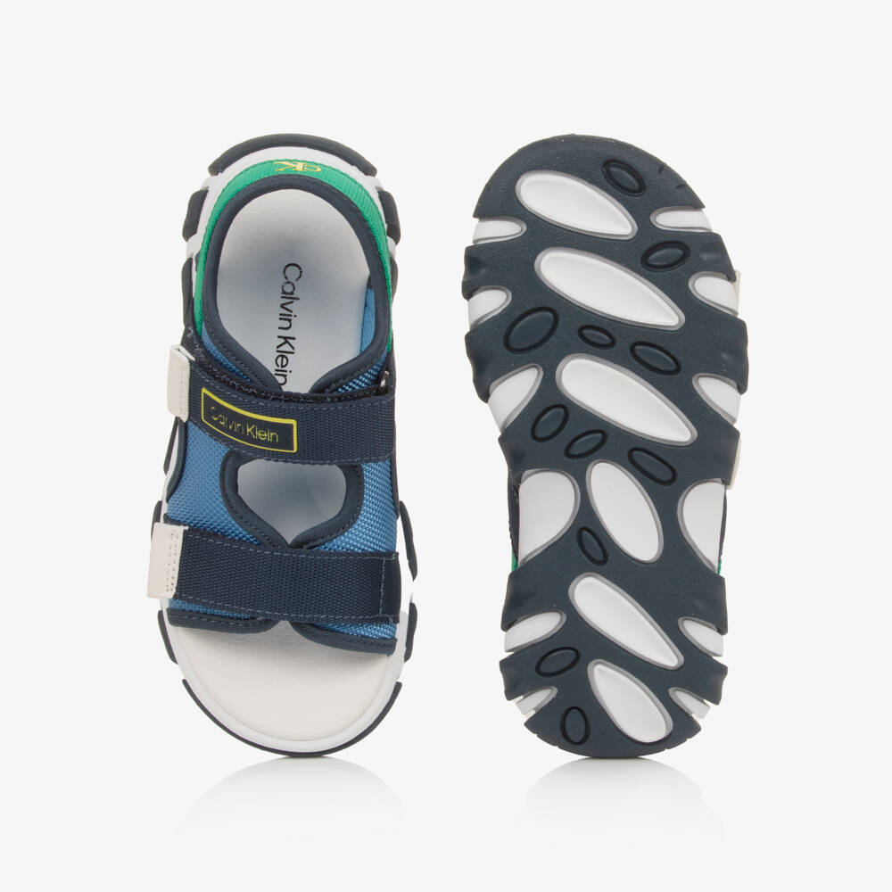 Calvin Klein-Boys Blue & Green Canvas Velcro-Fastening Sandals | Childrensalon Outlet