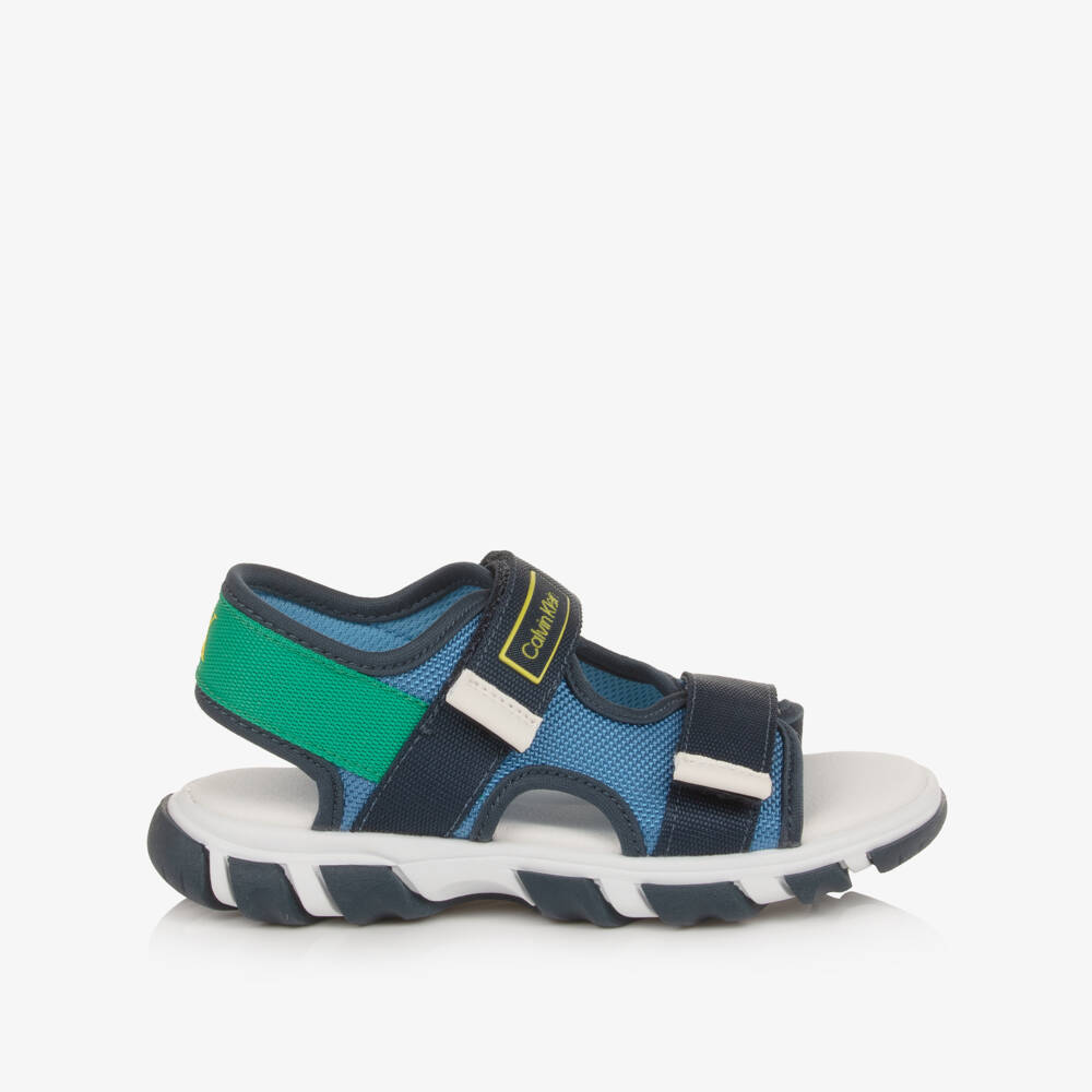 Calvin Klein-Boys Blue & Green Canvas Velcro-Fastening Sandals | Childrensalon Outlet